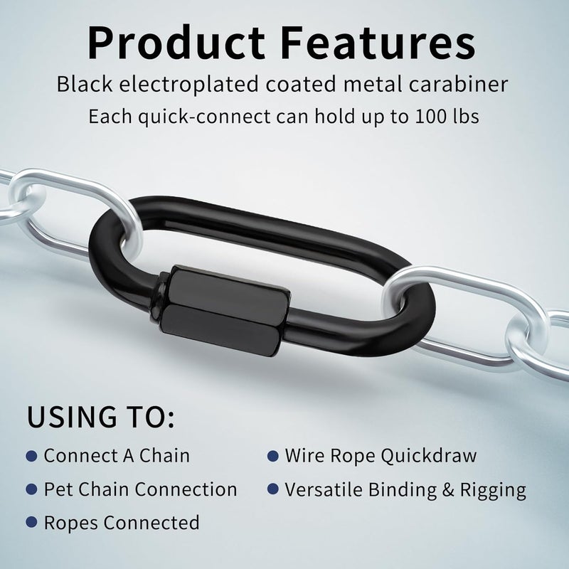 ARPOVIST 30 Pack M4 Quick Link Chain Connectors, Black Heavy Duty D Shape Locking Quick Link Metal Chain Repair Links for Camping Hammock Outdoor Equipment Key Rings Rigging - Image 4